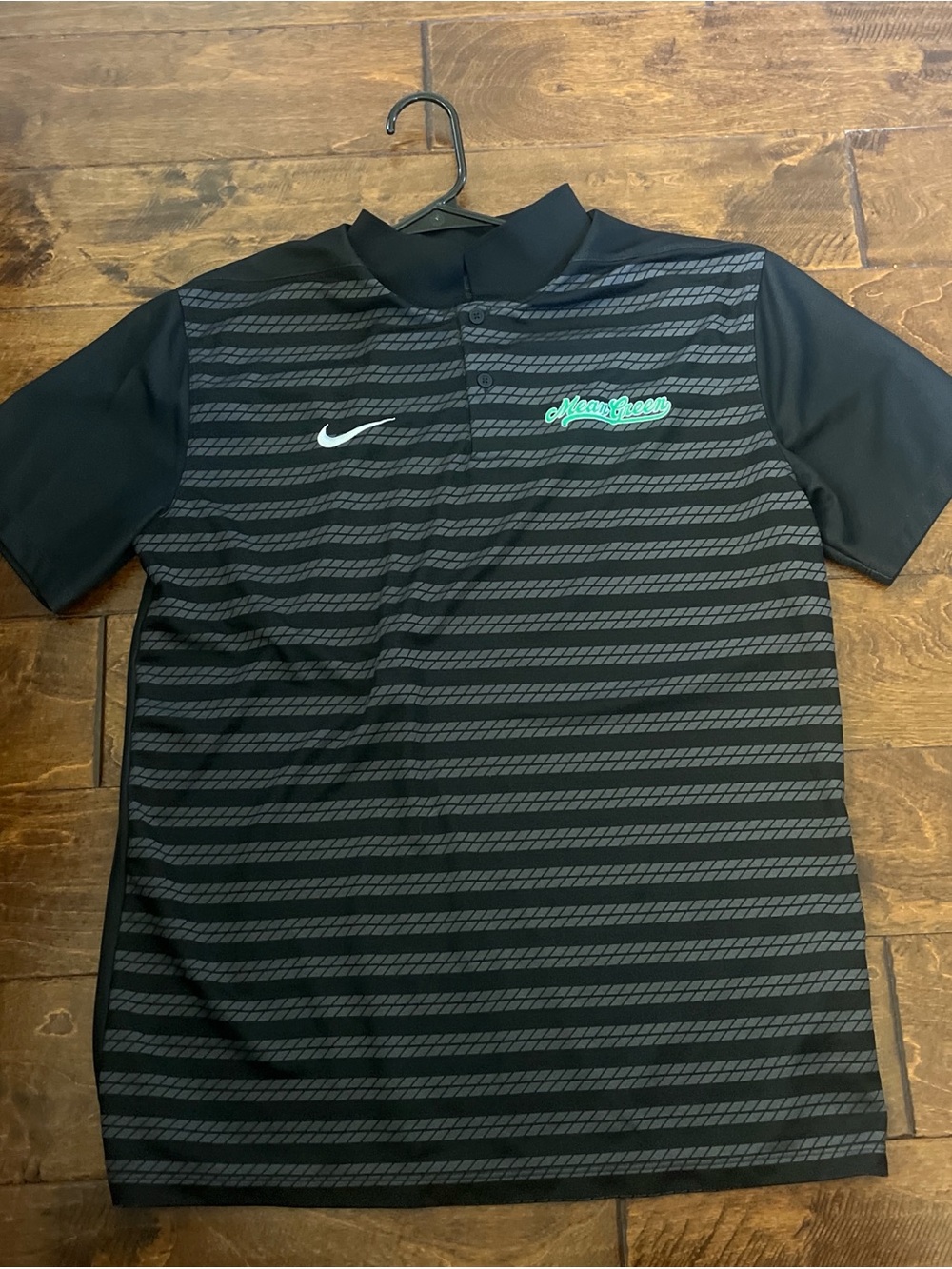 Nike Black Polo with White Swoosh and Mint Green Script